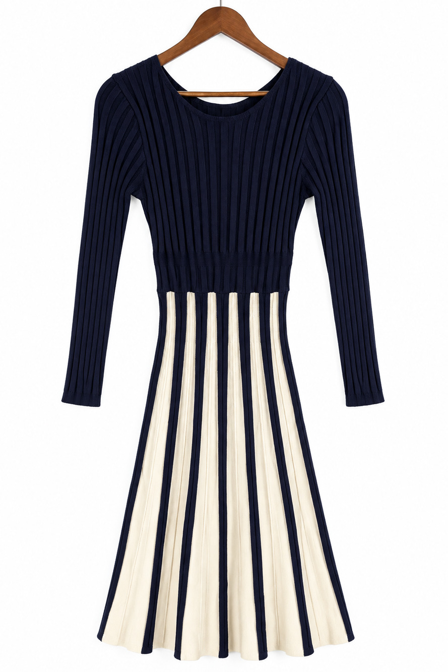 Women's Navy Striped Sweater Dress Size Large Seaside Coastal Preppy European